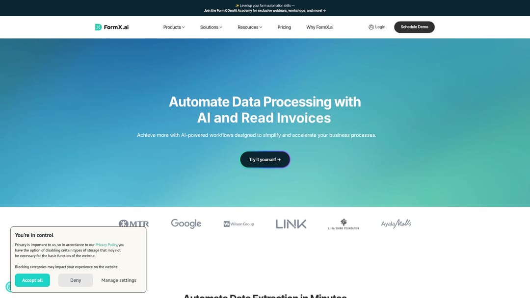 FormX - AI Powered Data Extraction Tool website screenshot