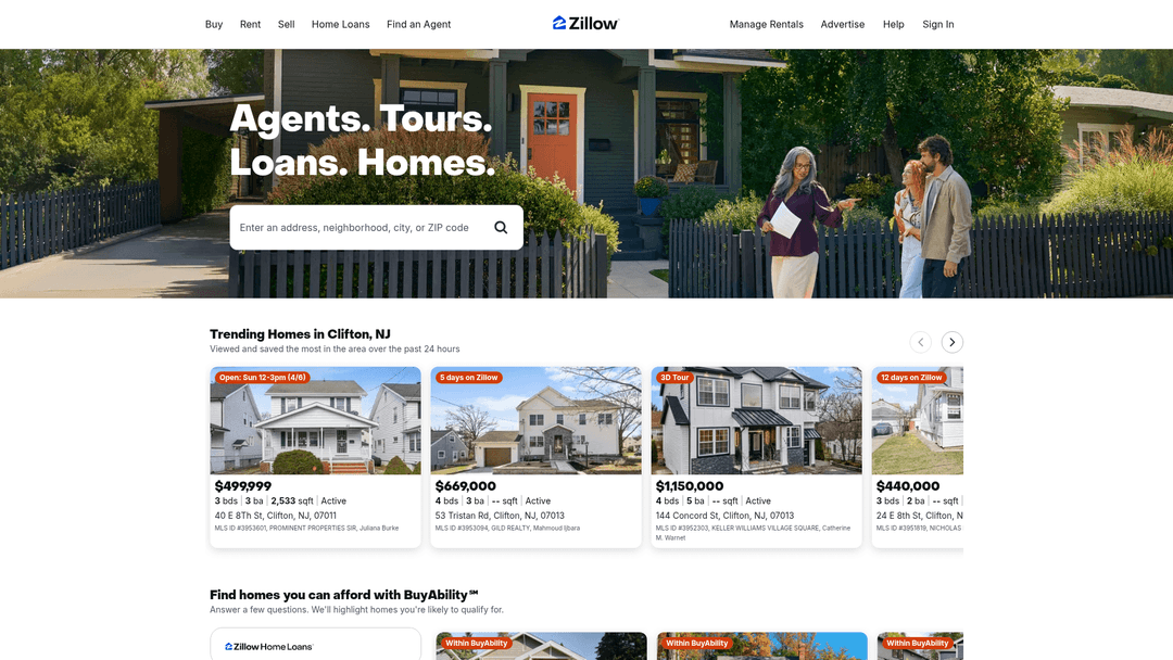 Zillow website screenshot